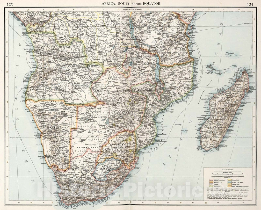 Historic Map : Africa, South of the Equator, 1900, Vintage Wall Art