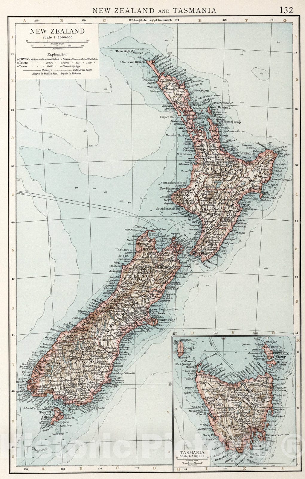 Historic Map : New Zealand and Tasmania, 1900, Vintage Wall Art