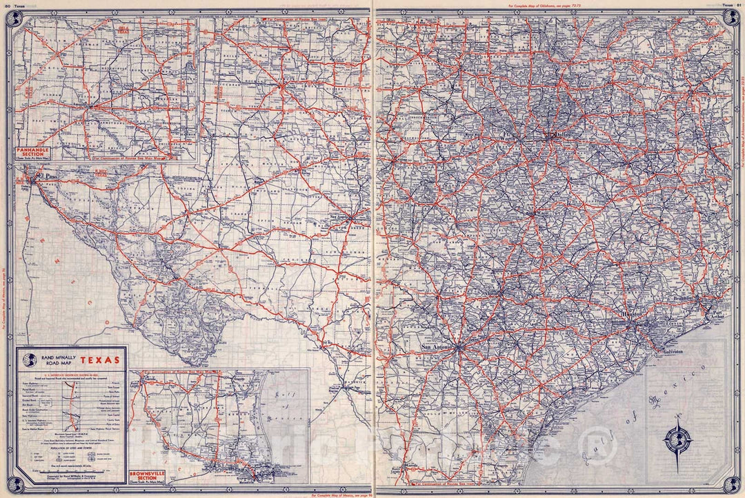 Historic Map : Rand McNally Road map: Texas, 1939, Vintage Wall Art