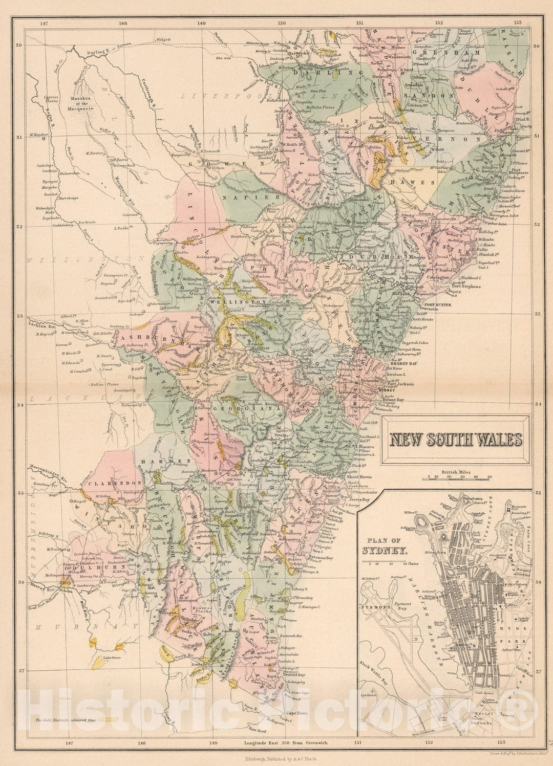 Historic Map : New South Wales, 1853, Vintage Wall Art