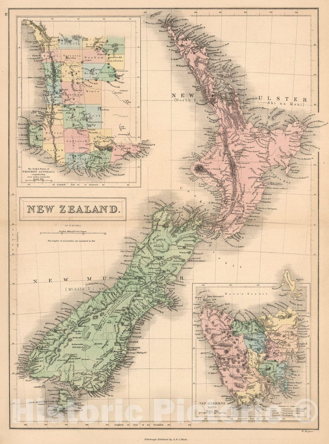 Historic Map : New Zealand, 1853, Vintage Wall Art