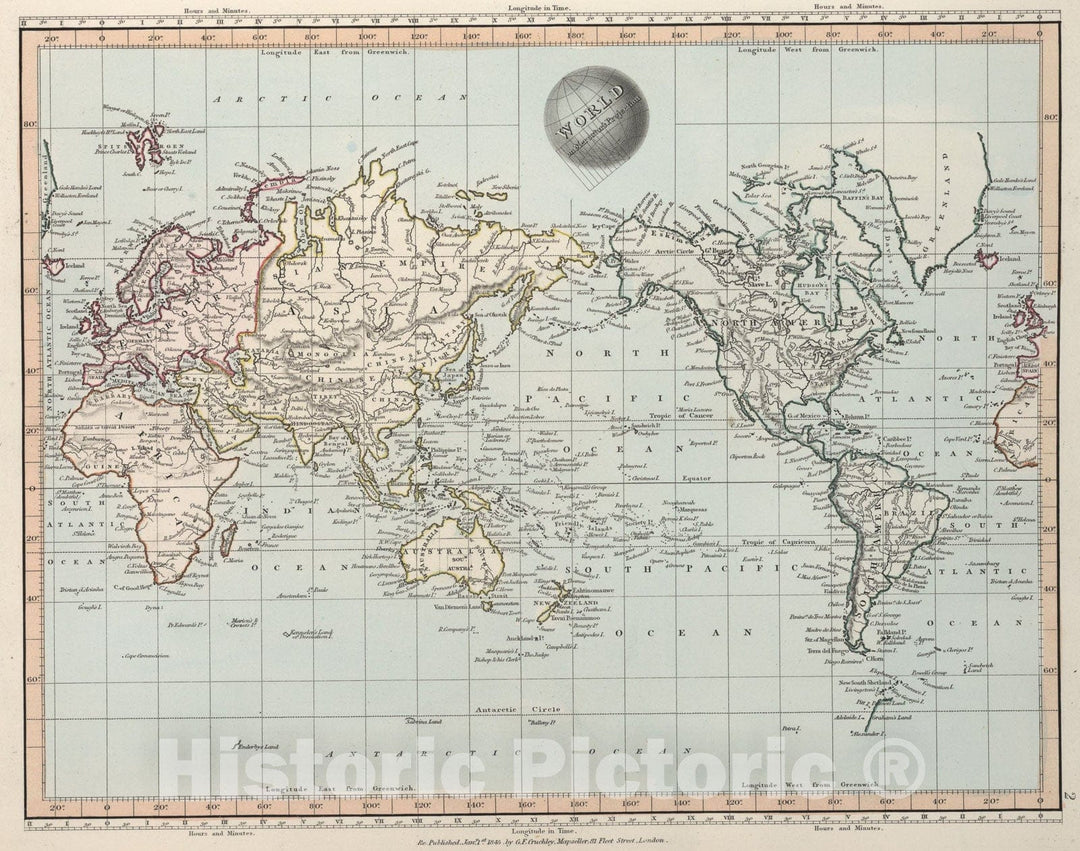 Historic Map : World on Mercator Projection, 1845, Vintage Wall Art