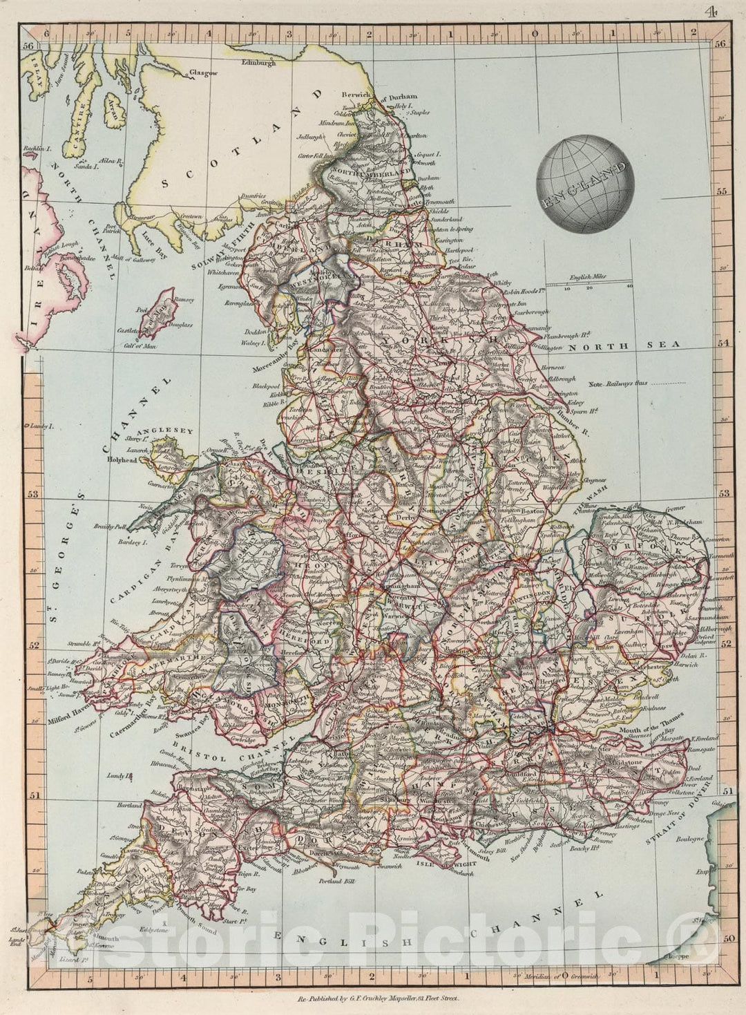 Historic Map : England, 1850, Vintage Wall Art