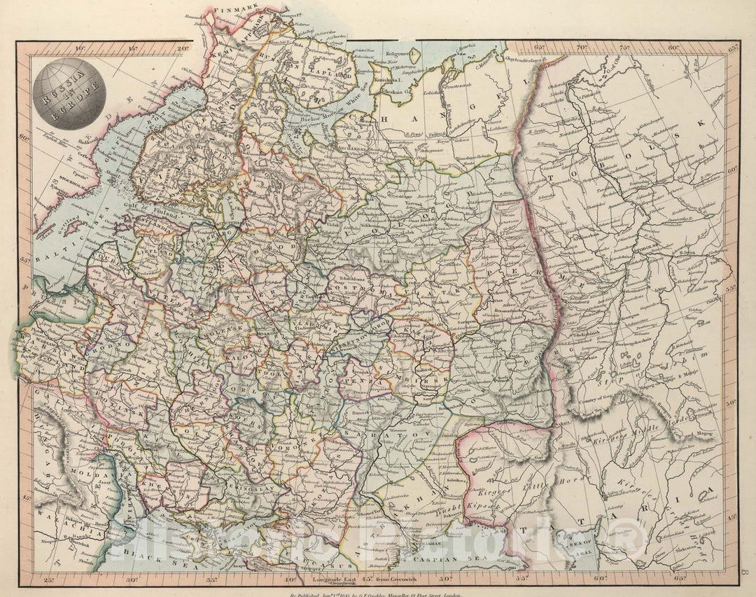 Historic Map : Russia in Europe, 1845, Vintage Wall Art