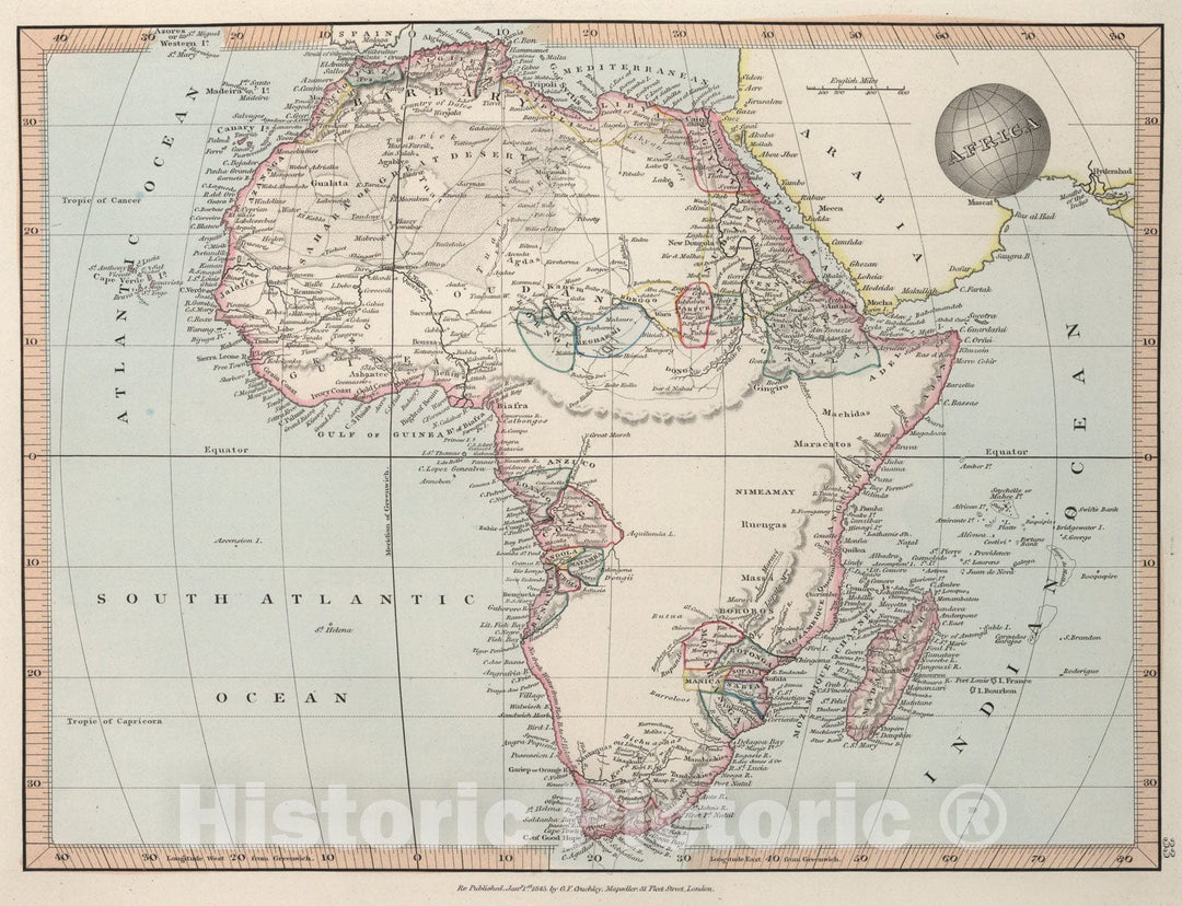 Historic Map : Africa, 1845, Vintage Wall Art