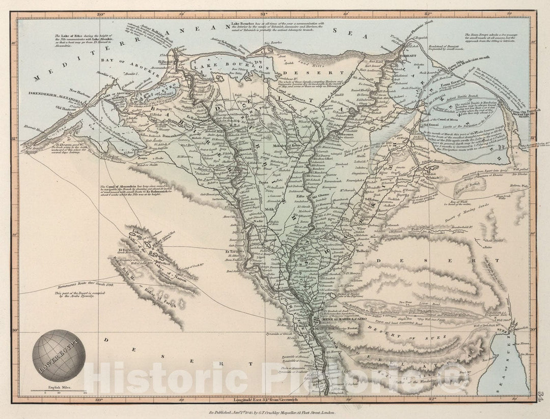 Historic Map : Lower Egypt, 1845, Vintage Wall Art