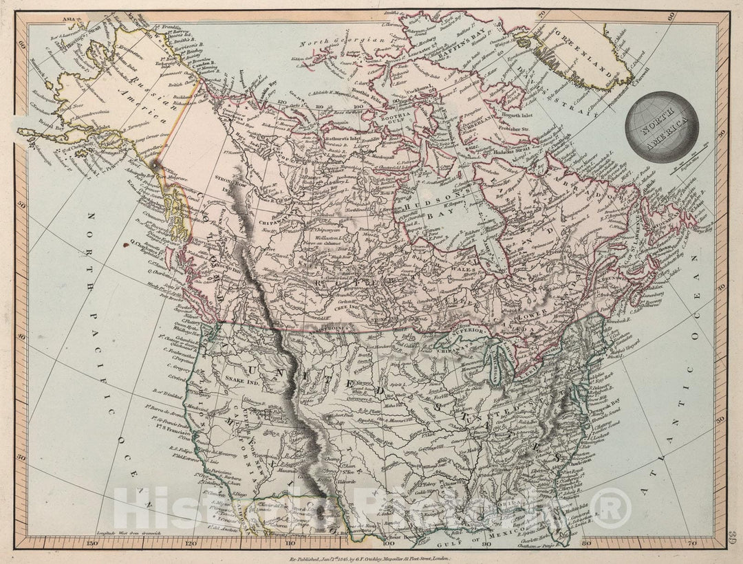 Historic Map : North America, 1845, Vintage Wall Art