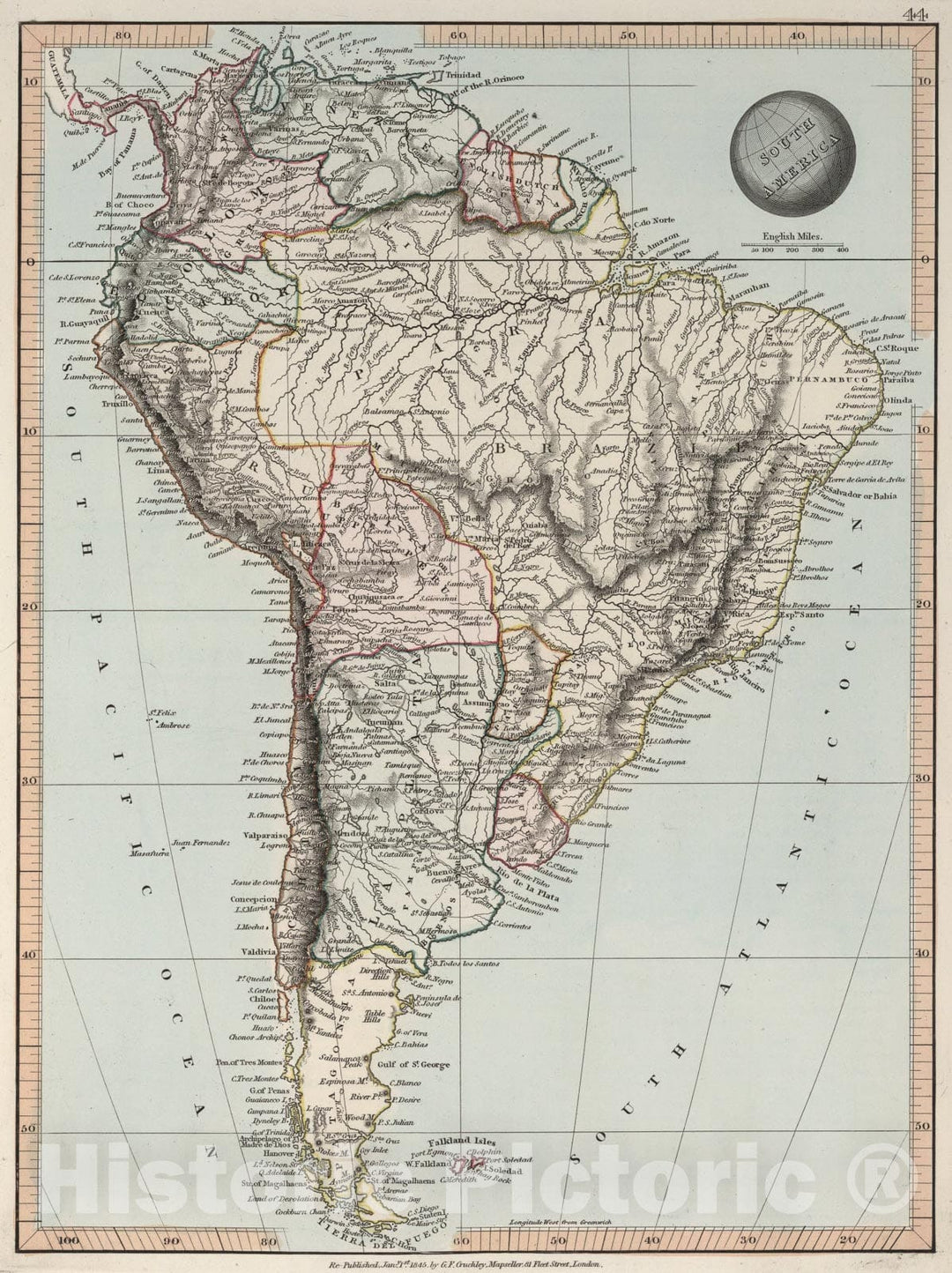 Historic Map : South America, 1845, Vintage Wall Art