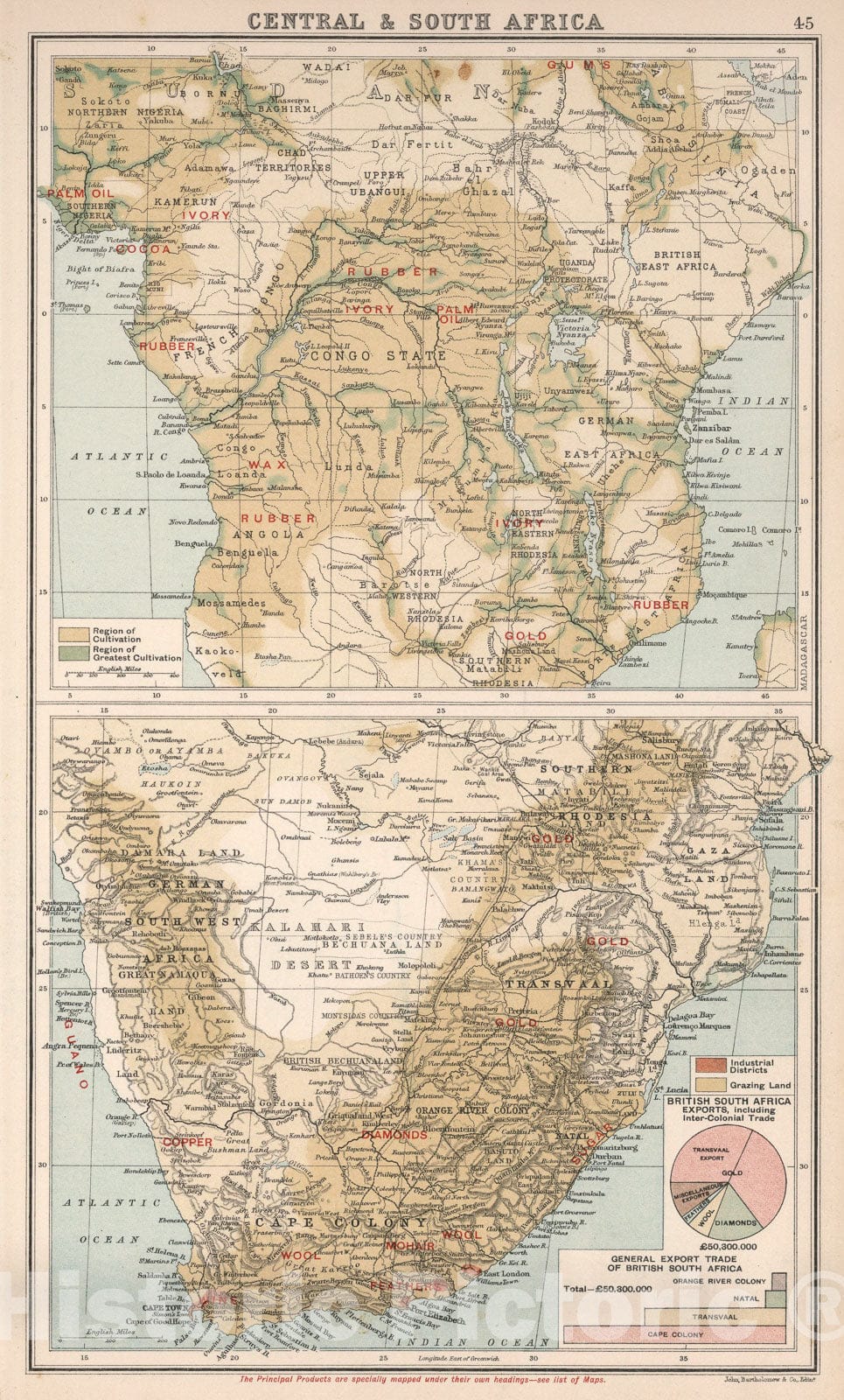 Historic Map : Central and South Africa., 1907, Vintage Wall Art