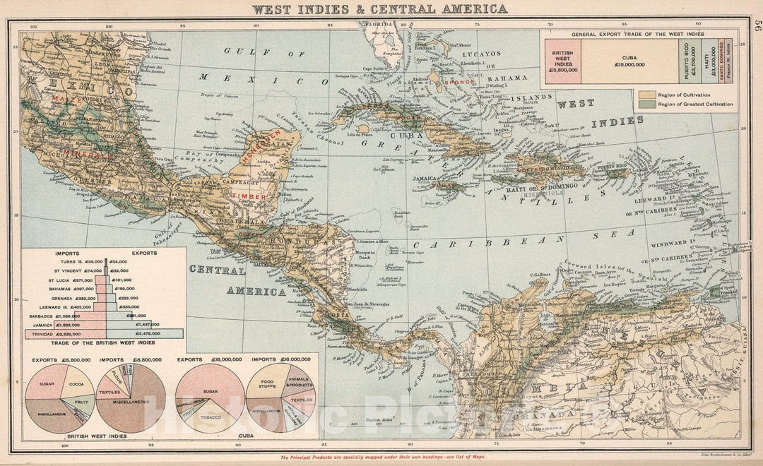 Historic Map : West Indies & Central America., 1907, Vintage Wall Art