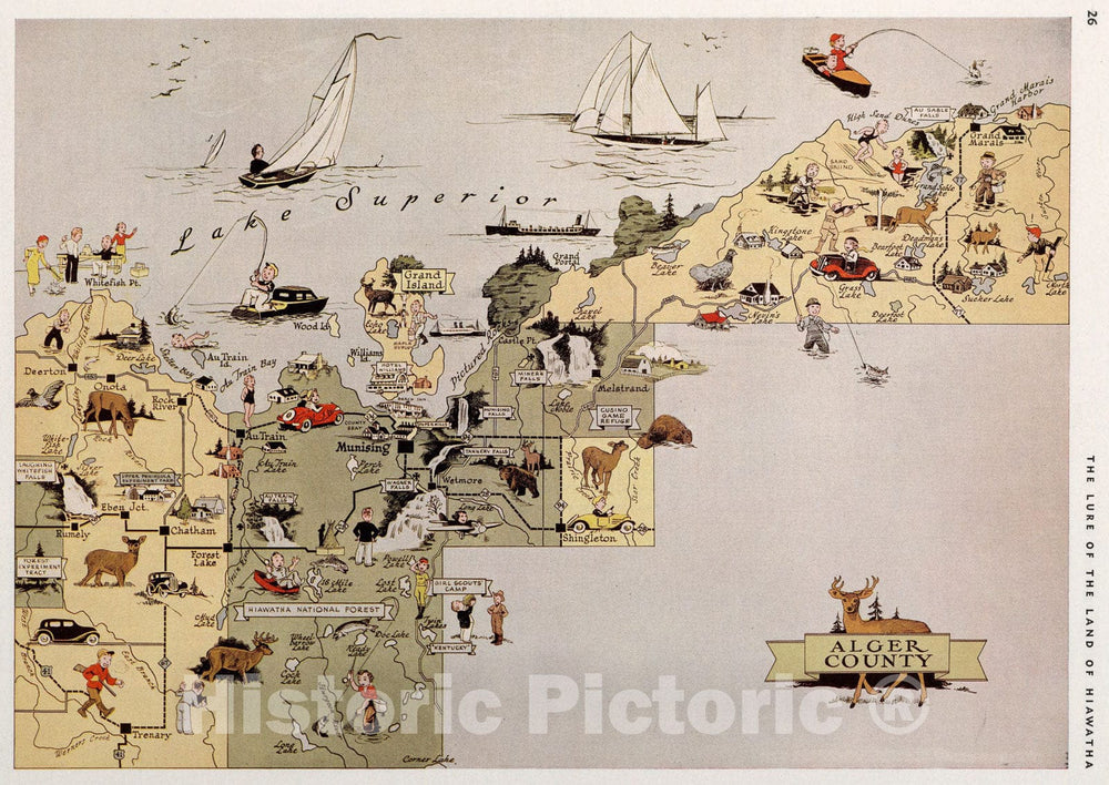 Historic Map : Alger County, Michigan., 1936, Vintage Wall Art