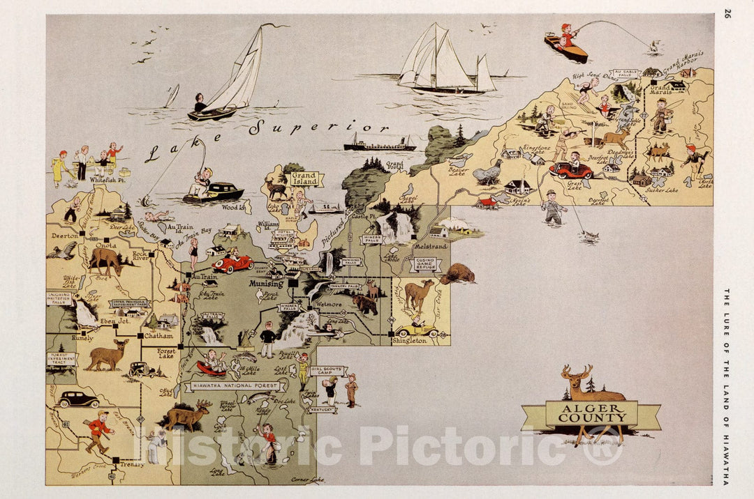 Historic Map : Alger County, Michigan., 1936, Vintage Wall Art