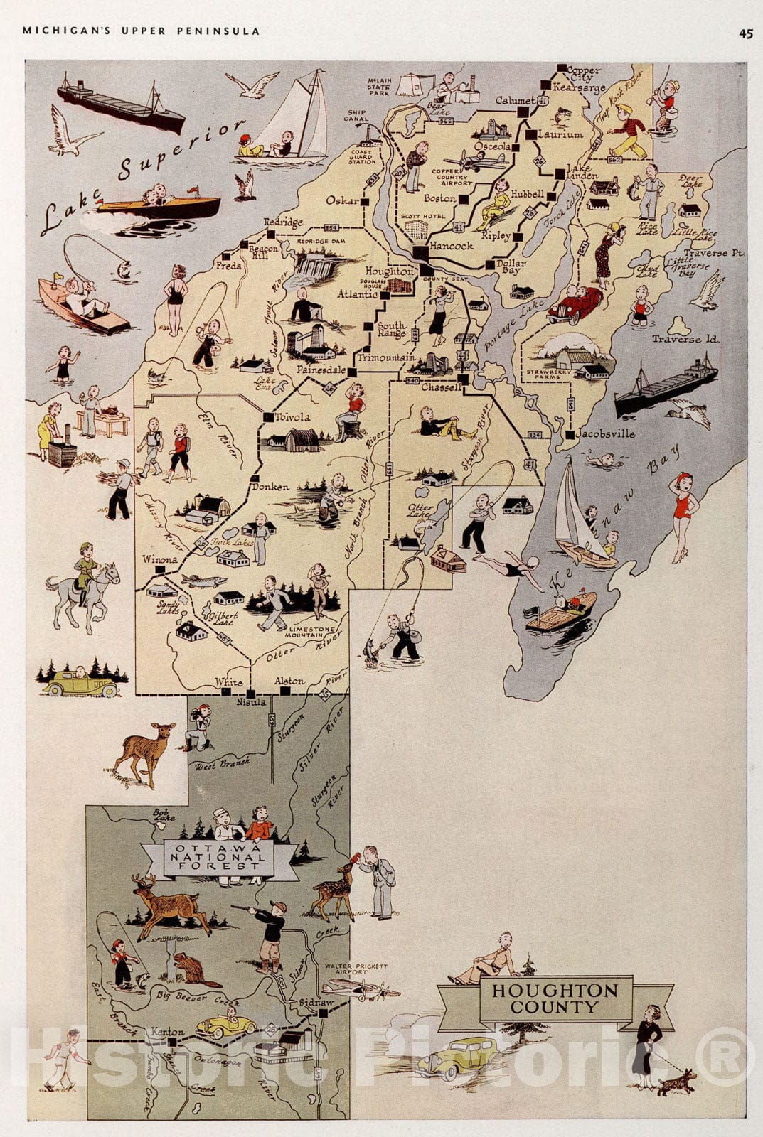 Historic Map : Houghton County, Michigan., 1936, Vintage Wall Art