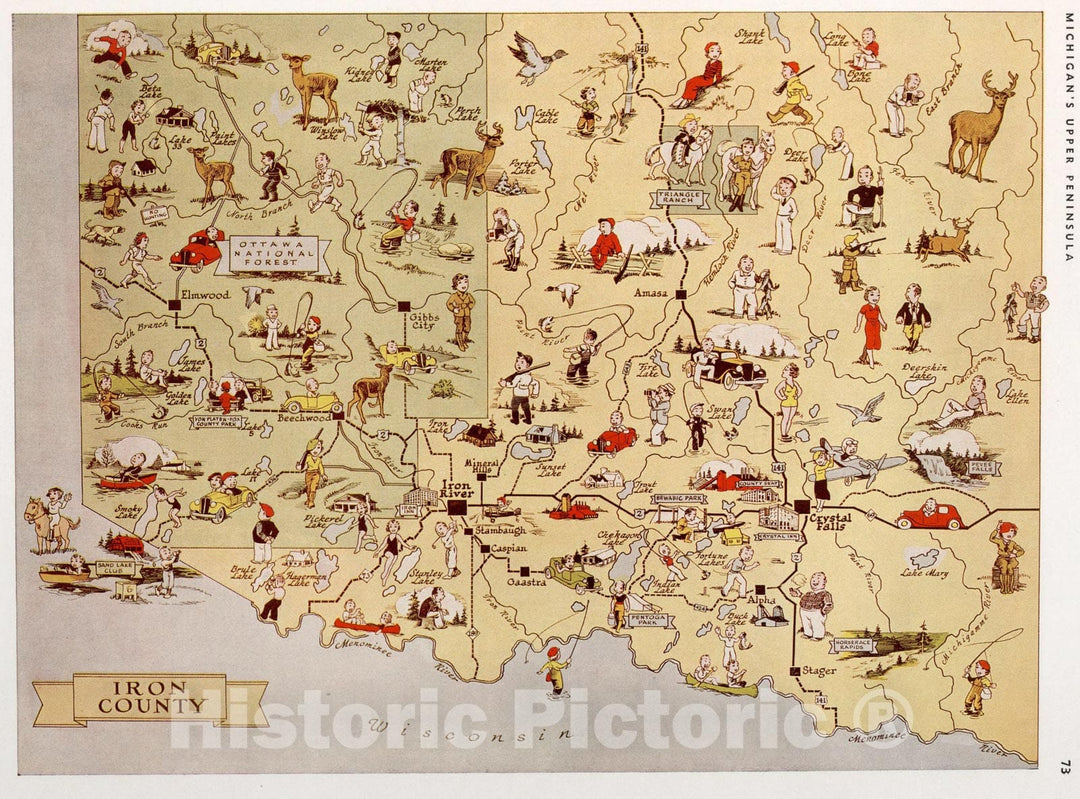 Historic Map : Iron County, Michigan., 1936, Vintage Wall Art