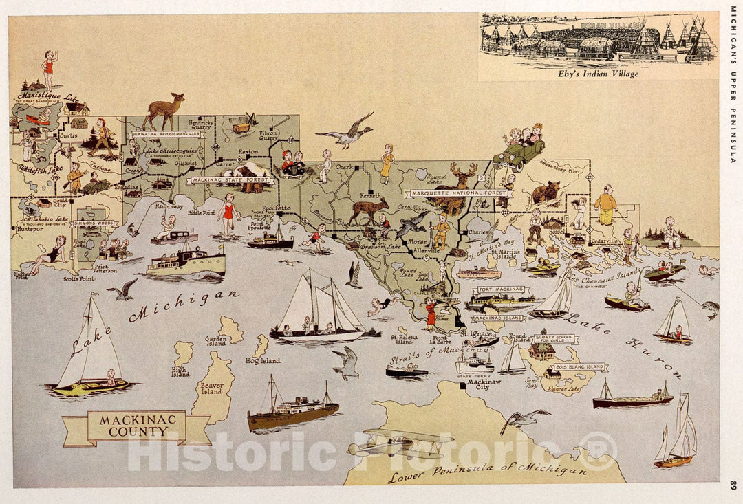 Historic Map : Mackinac County, Michigan., 1936, Vintage Wall Art