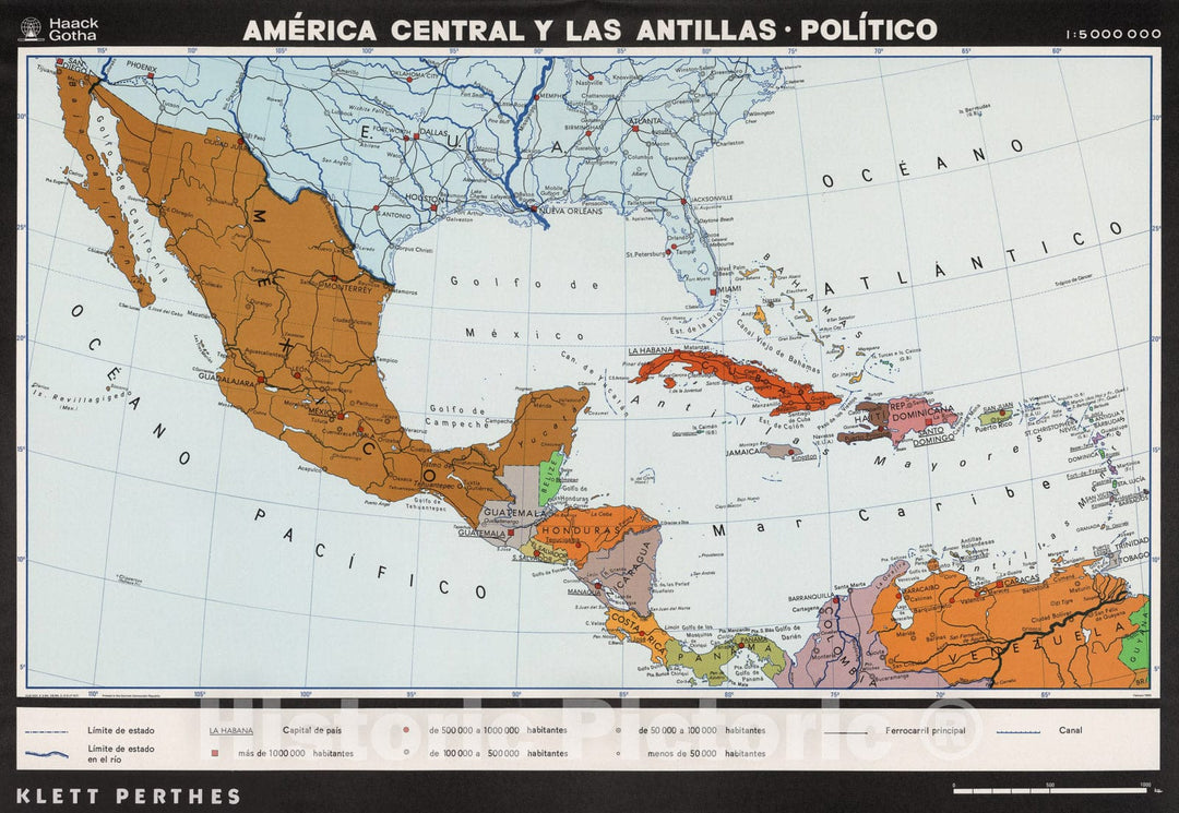 Historic Map : Central America, The Antilles -- Political., 1989, Vintage Wall Art