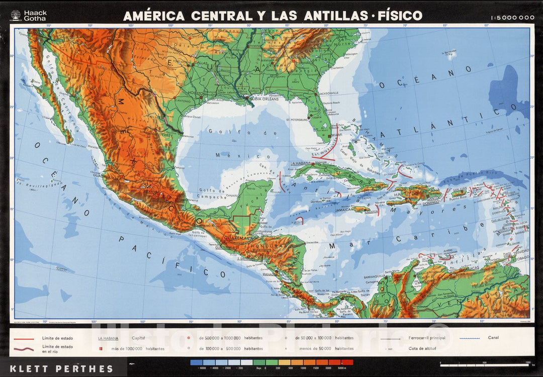 Historic Map : Central America, The Antilles, 1988, Vintage Wall Art