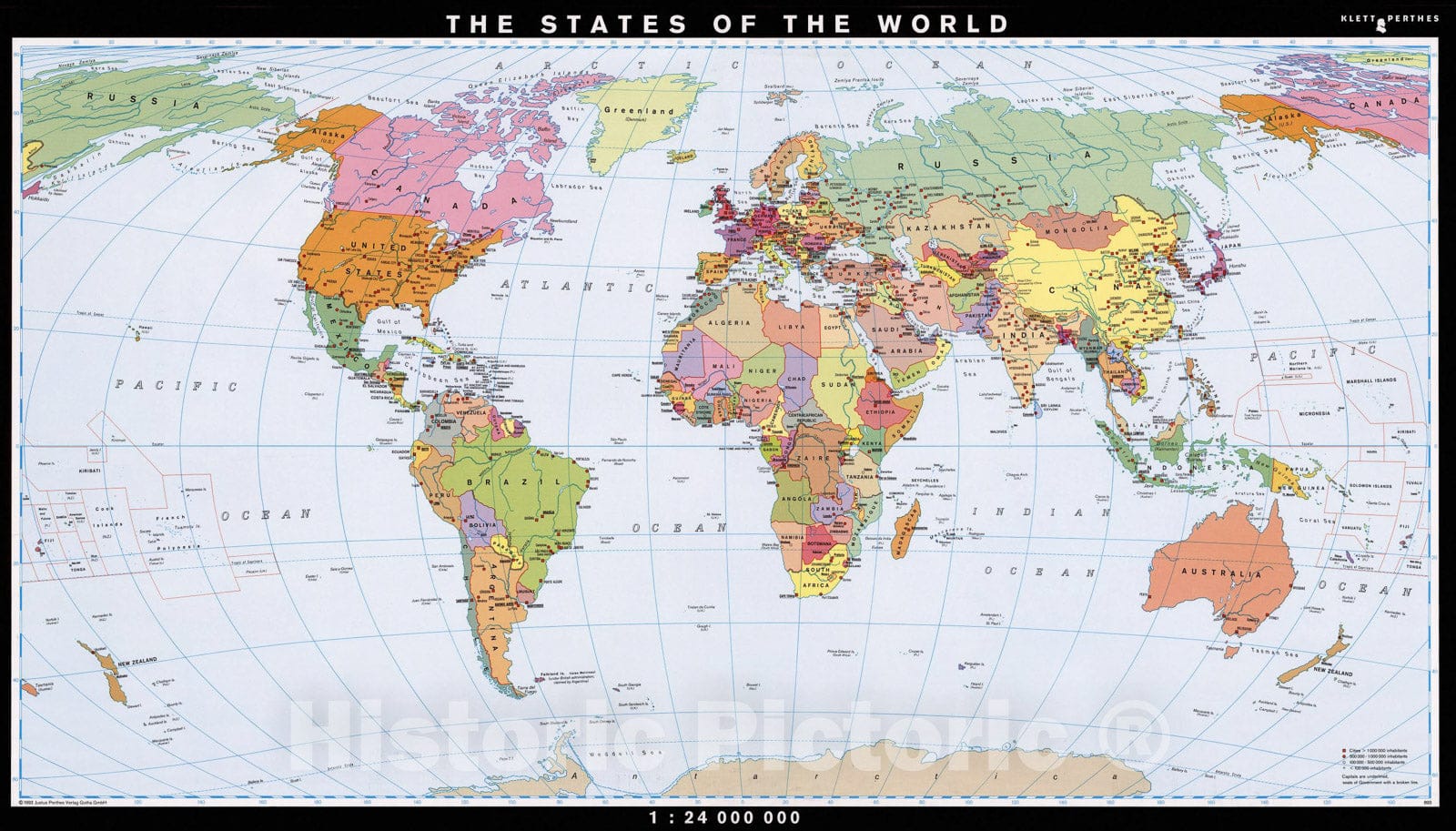 Historic Map : World -- Political, 1993, Vintage Wall Art