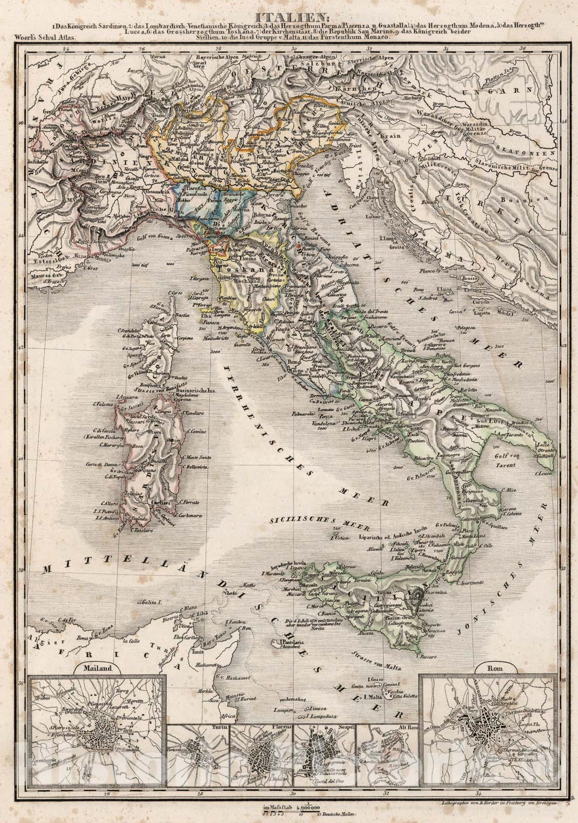 Historic Map : Italy., 1843, Vintage Wall Art