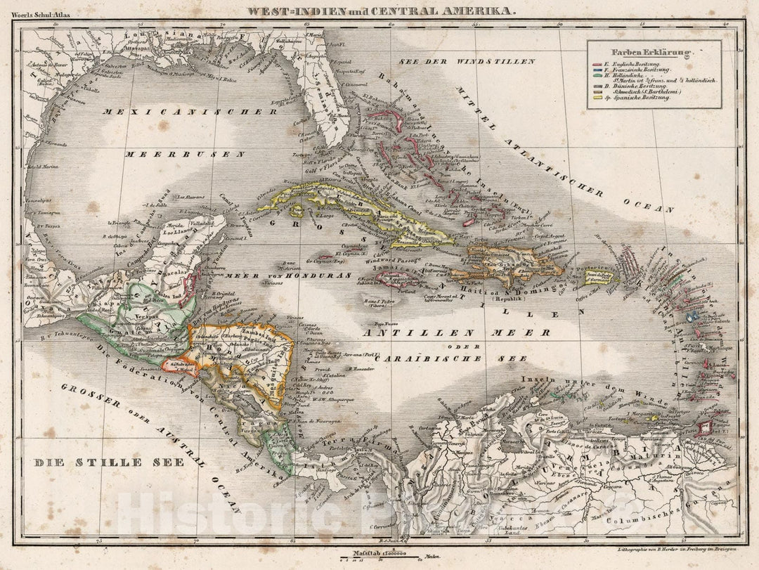 Historic Map : West Indies and Central America., 1843, Vintage Wall Art