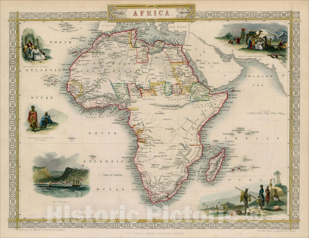 Historic Map : Africa, 1851, John Tallis, Vintage Wall Art