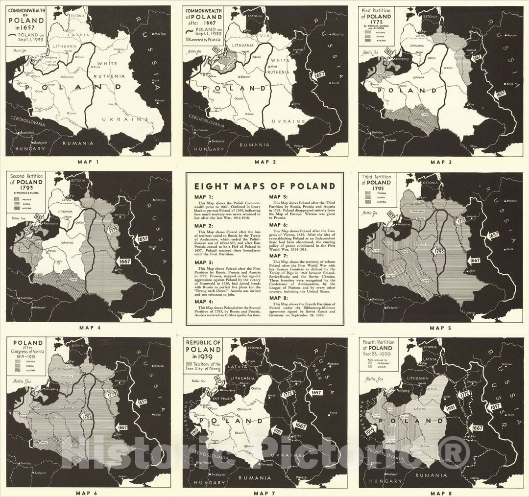 Historic Map : Eight Maps of Poland, c1943, Alexander Bruce Boswell, Vintage Wall Art