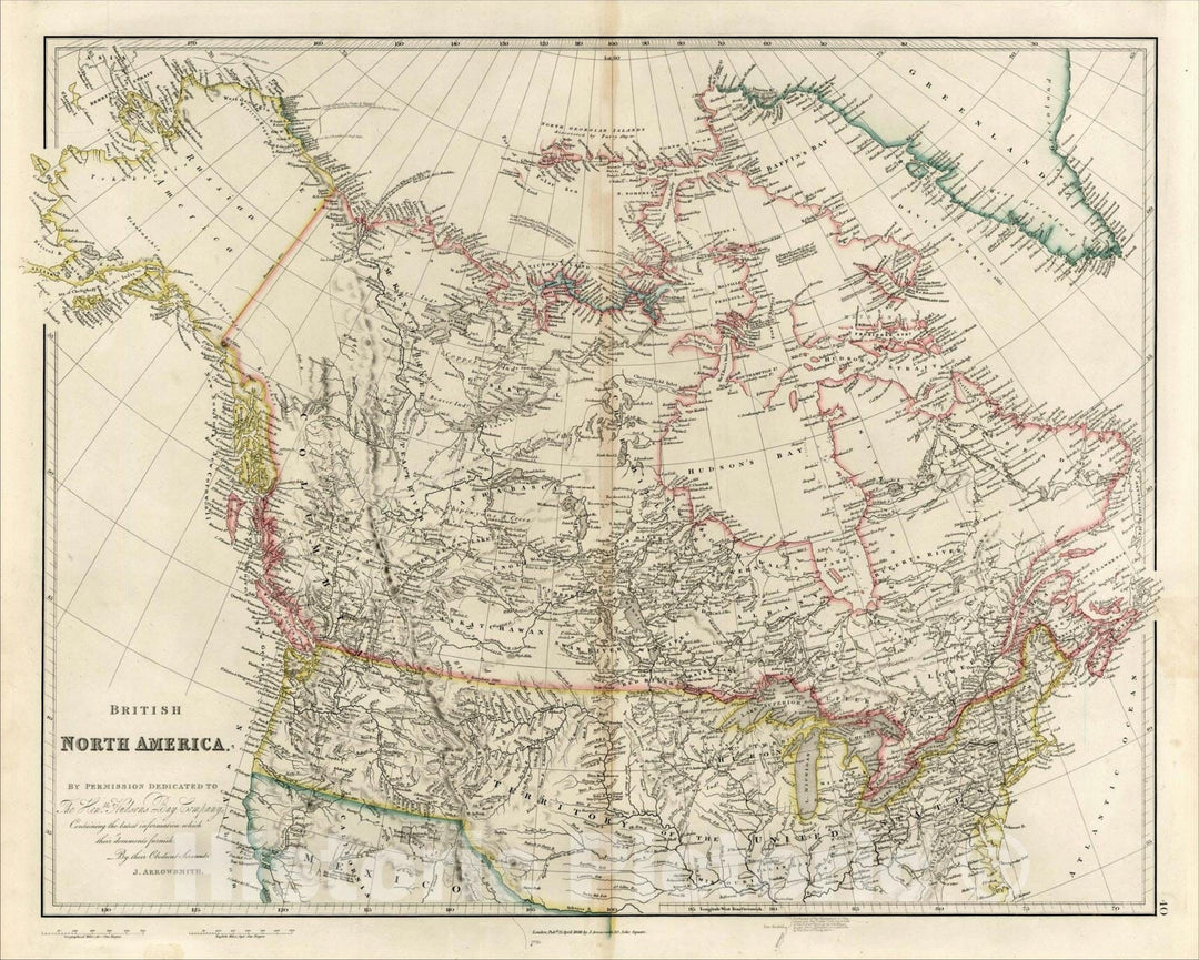 Historic Map : British North America. By Permission Dedicated to The Honble. Hudsons Bay Company, 1846, John Arrowsmith, Vintage Wall Art