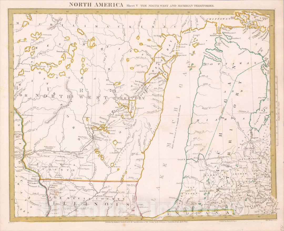 Historic Map : North America Sheet V The North West and Michigan Territories, 1833, SDUK, Vintage Wall Art