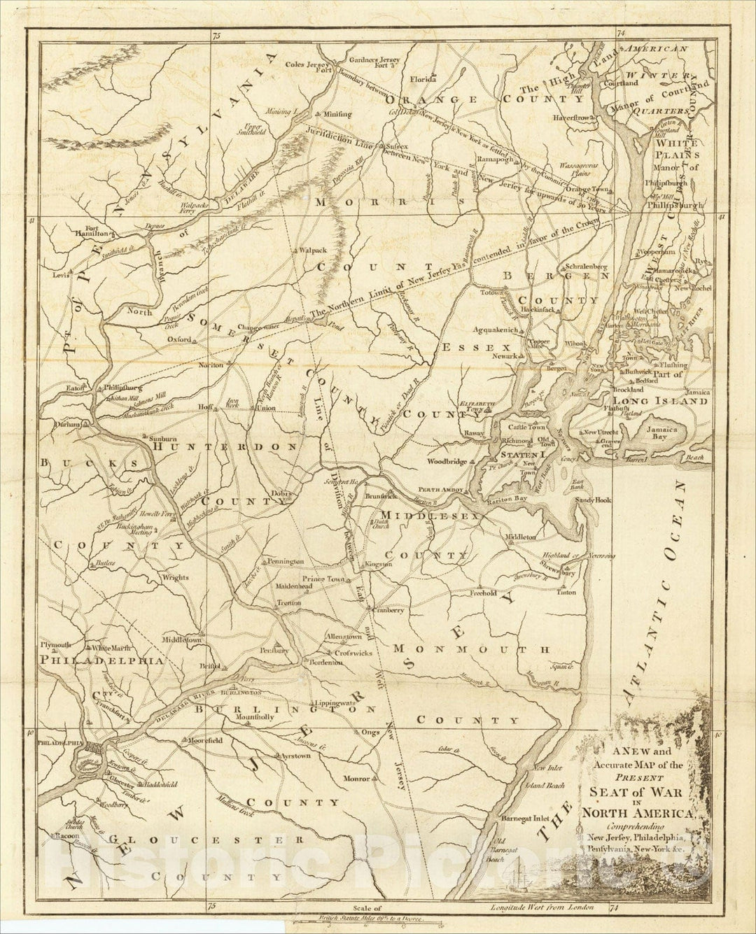 Historic Map : A New and Accurate Map of the Present Seat of War in North America, 1777, Universal Magazine, Vintage Wall Art