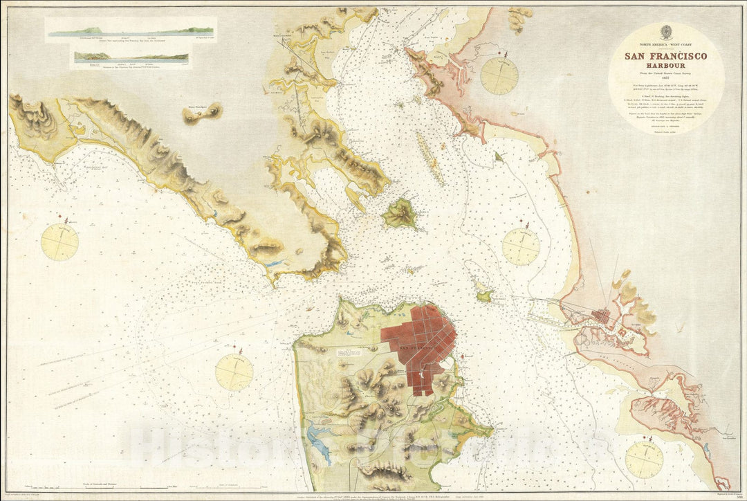 Historic Map : North America -- West Coast. San Francisco Harbour From the United States Coast Survey 1877, 1877, J & C Walker, Vintage Wall Art