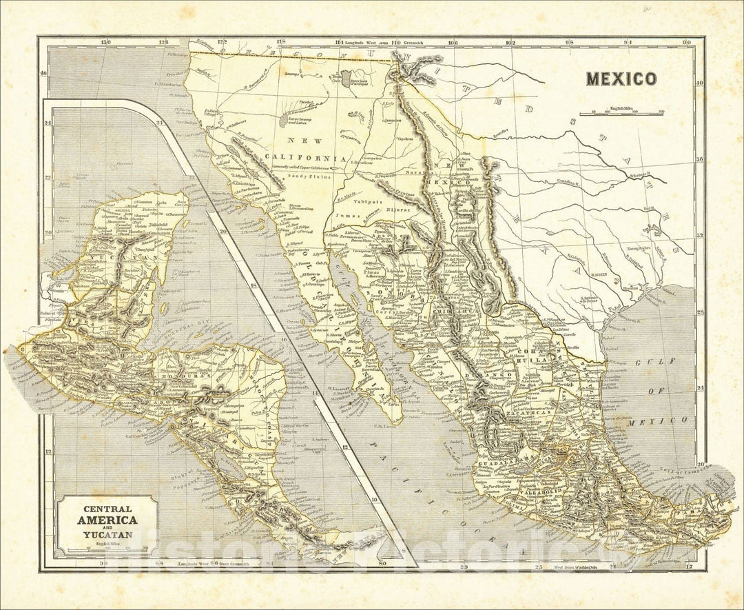 Historic Map : Mexico (with Upper California) [and] Central America and Yucatan, 1842, Morse & Breese, Vintage Wall Art