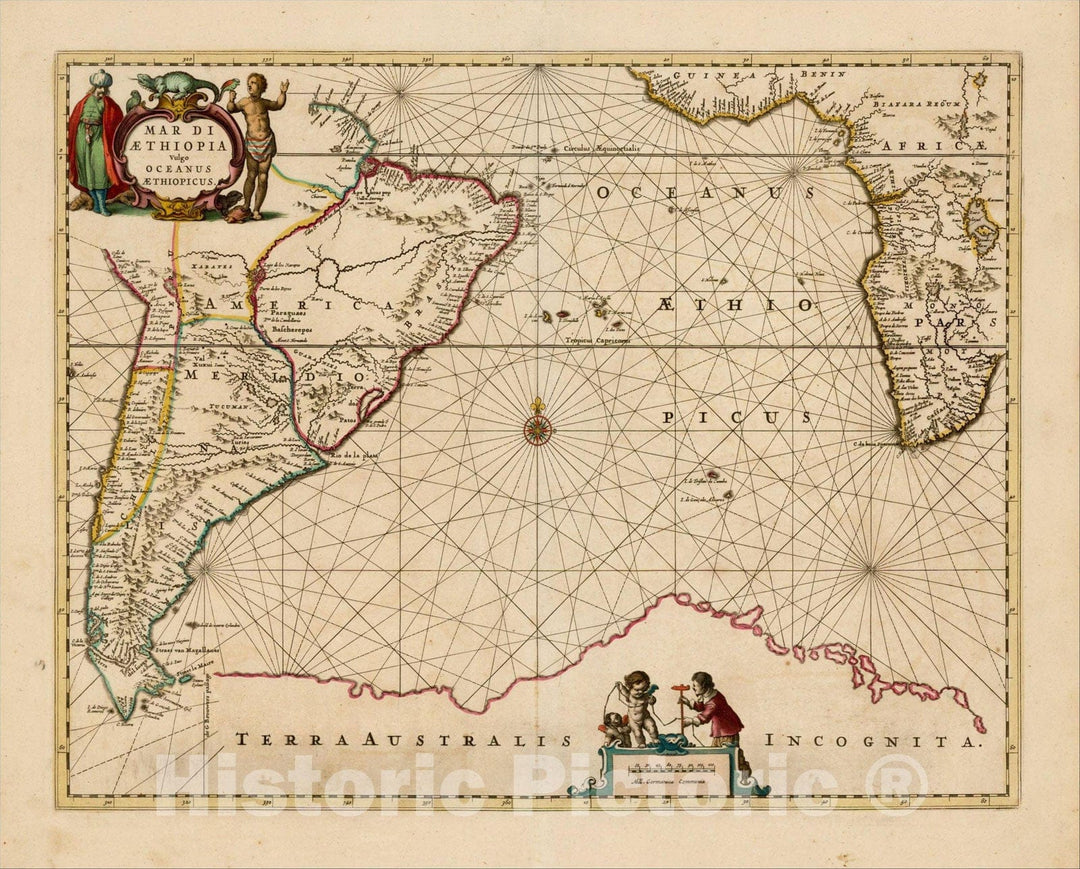 Historic Map : Mar Di Aethiopia Vulgo Oceanus Aethiopicus, c1650, Jan Jansson, Vintage Wall Art