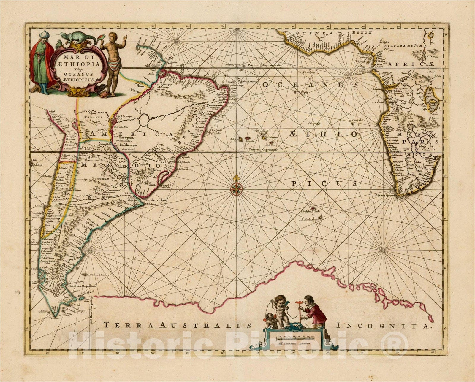 Historic Map : Mar Di Aethiopia Vulgo Oceanus Aethiopicus, c1650, Jan Jansson, Vintage Wall Art