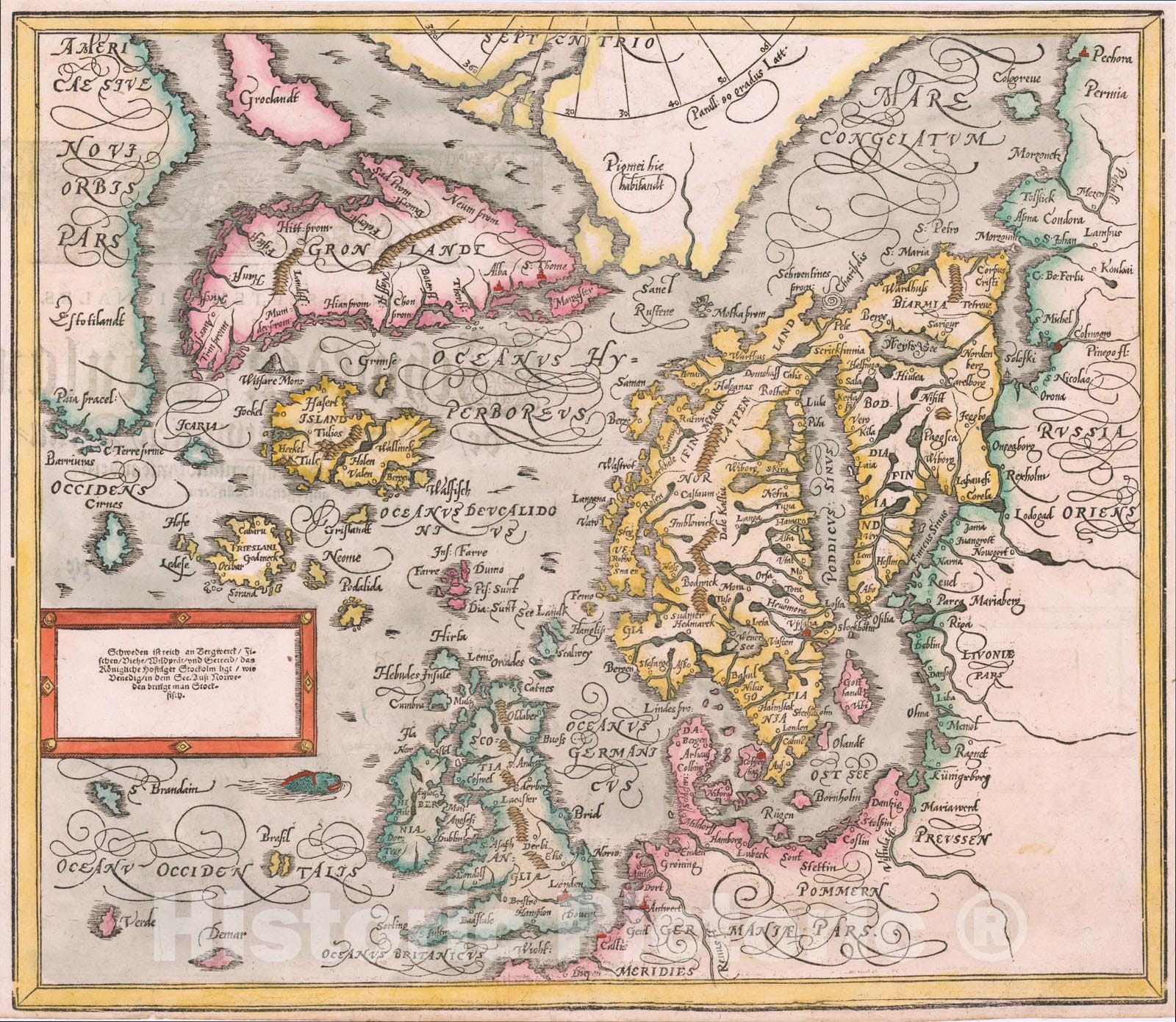 Historic Map : [Mythical Islands -- Iceland, Friesland, Greenland, Scandinavia, etc.], 1588, Sebastian M?nster, Vintage Wall Art