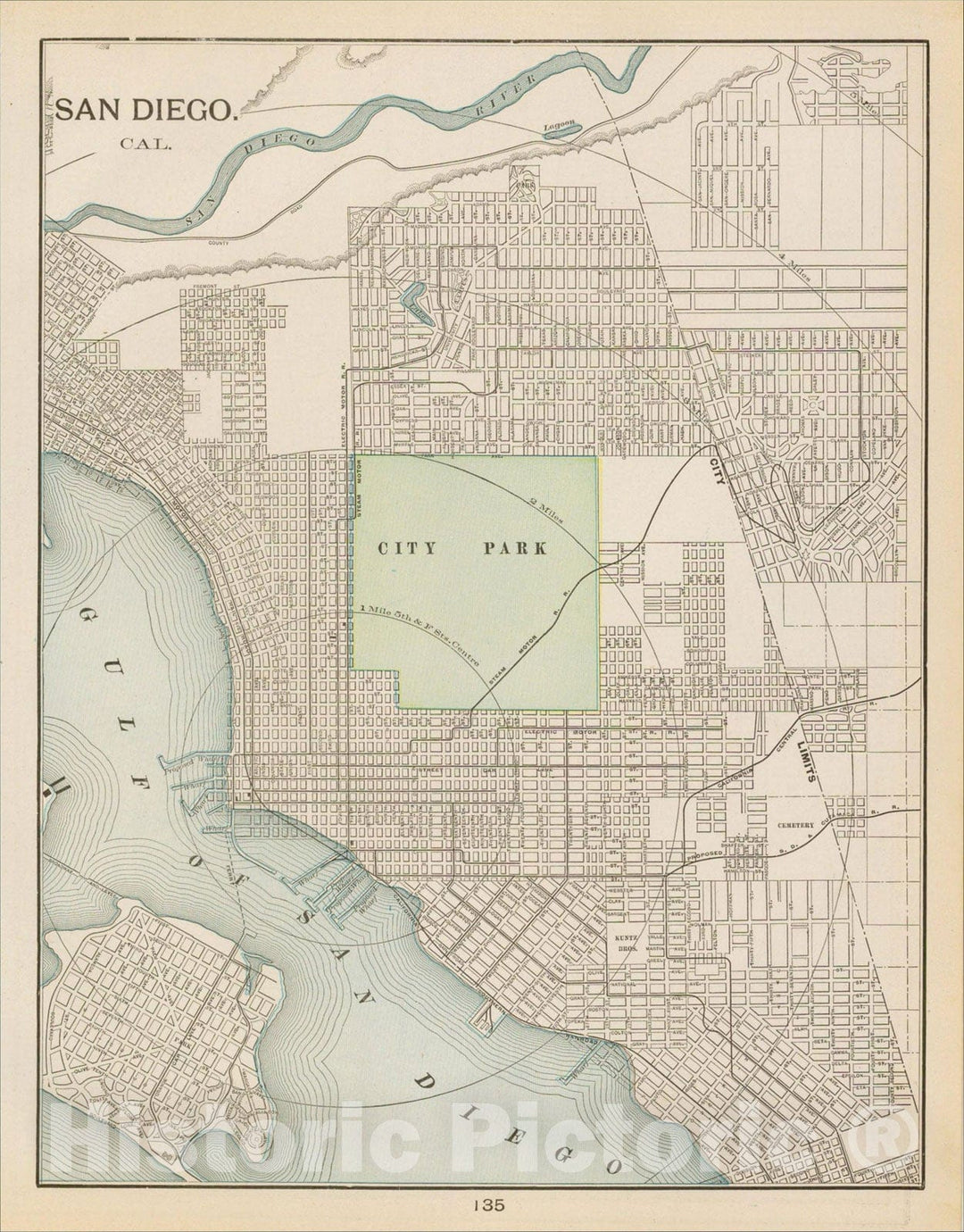 Historic Map : San Diego. California, 1902, George F. Cram, Vintage Wall Art