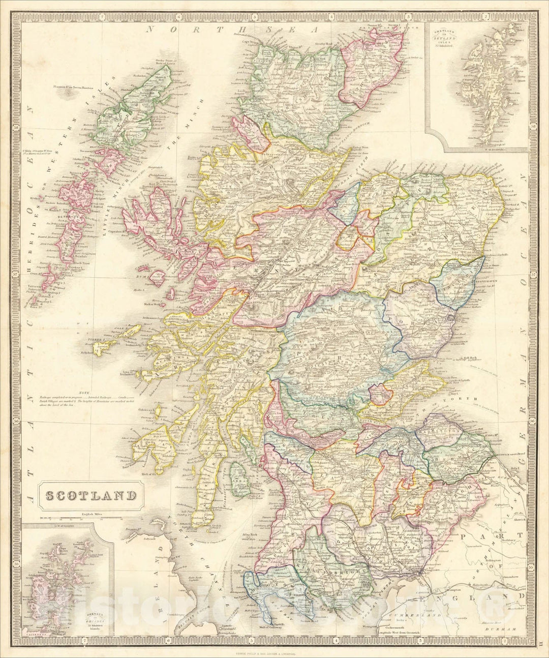 Historic Map : Scotland, 1854, George Philip & Son, Vintage Wall Art