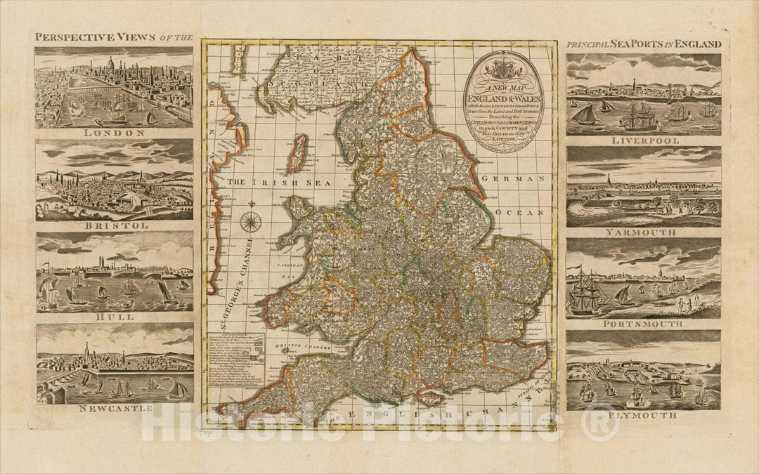 Historic Map : A New Map of England & Wales with the Roads & Distances between Towns, 1798, George Thompson, Vintage Wall Art