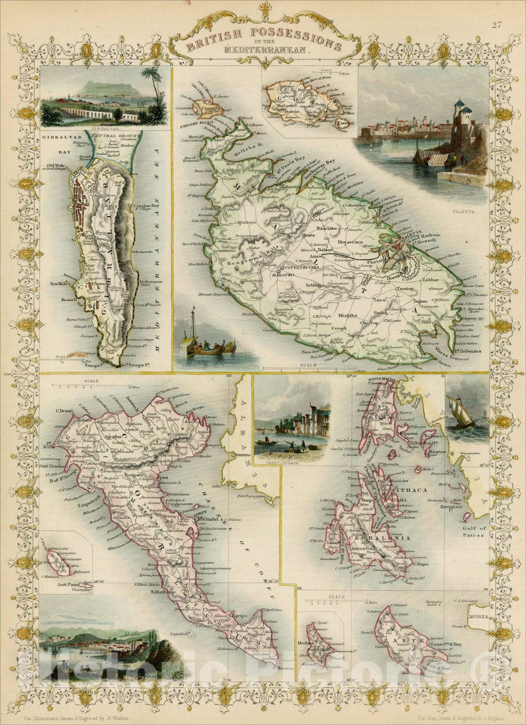 Historic Map : British Possessions in the Mediterranean, 1851, John Tallis, v1, Vintage Wall Art