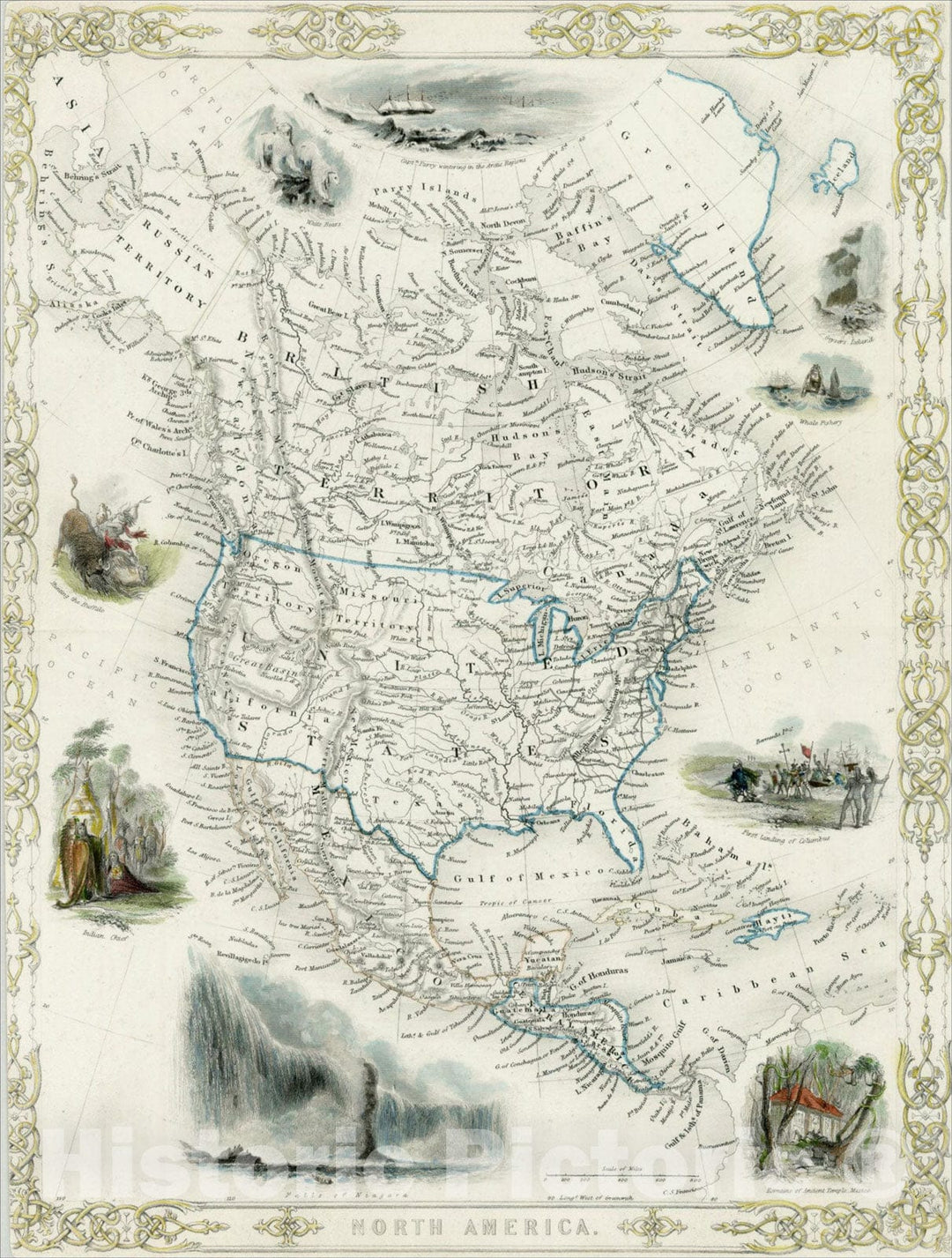 Historic Map : North America, 1848, John Rapkin, Vintage Wall Art