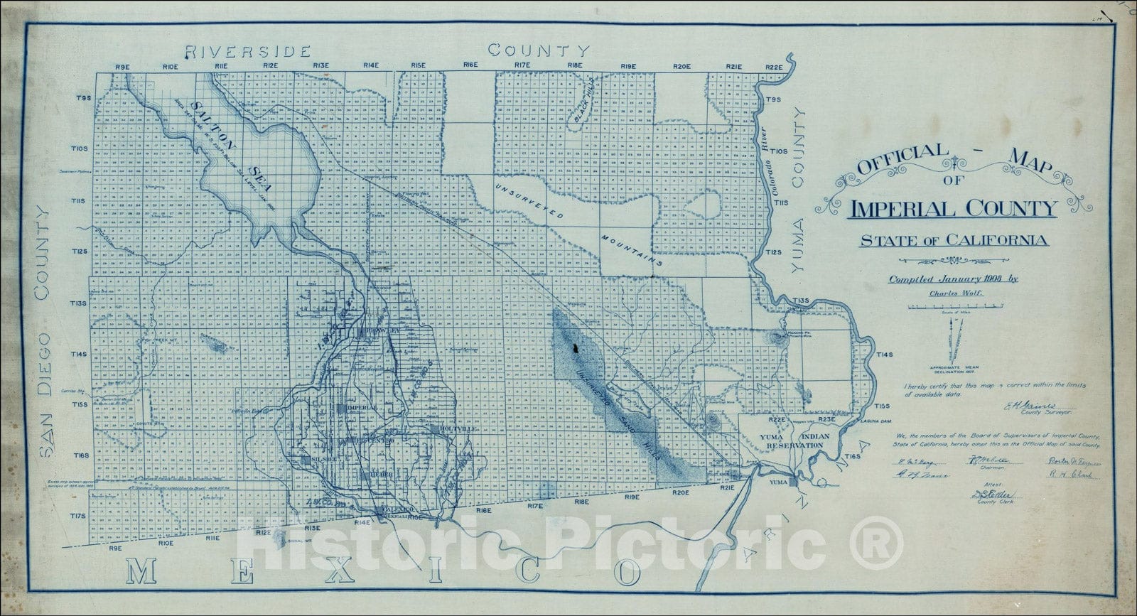 Historic Map : Official Map of Imperial County State of California, 1908, Southern Pacific Railroad Company, Vintage Wall Art