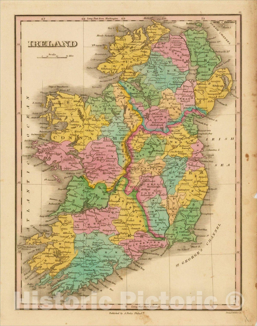 Historic Map : Ireland, 1826, Anthony Finley, Vintage Wall Art