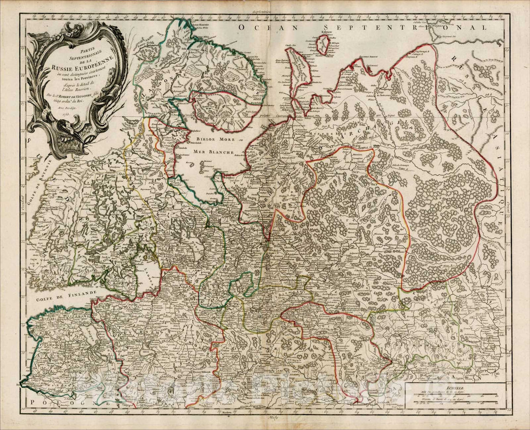 Historic Map : Partie Septentrionale De La Russie Europeenne ou sont distinguees exactement toutes les Provinces, 1753, Gilles Robert de Vaugondy, Vintage Wall Art