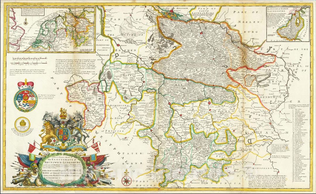 Historic Map : Brunswick-Lunenburg and ye rest of ye Kings Dominions in Germany, 1715, Herman Moll, Vintage Wall Art