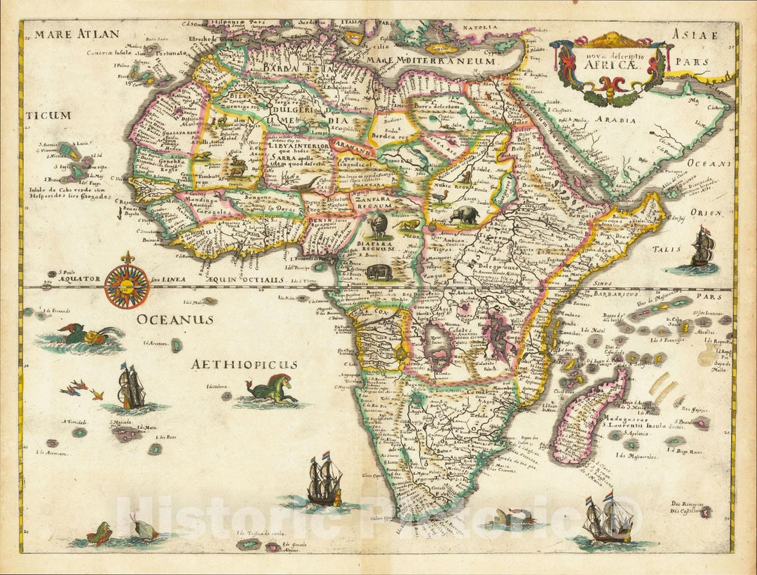 Historic Map : nova descriptio Africae, c1638, Matthaus Merian, Vintage Wall Art