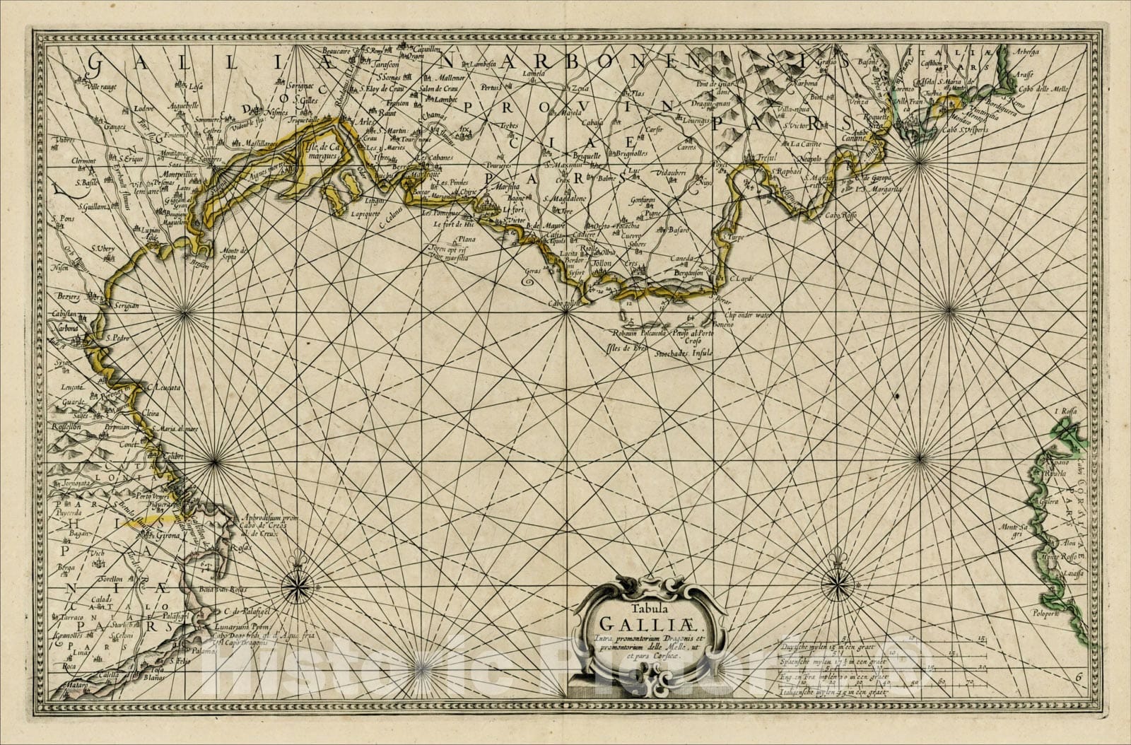 Historic Map : Tabula Galliae, Intra promontorium Dragonis et promontorium dell Mell ut et pars Corsicae., 1654, , Vintage Wall Art