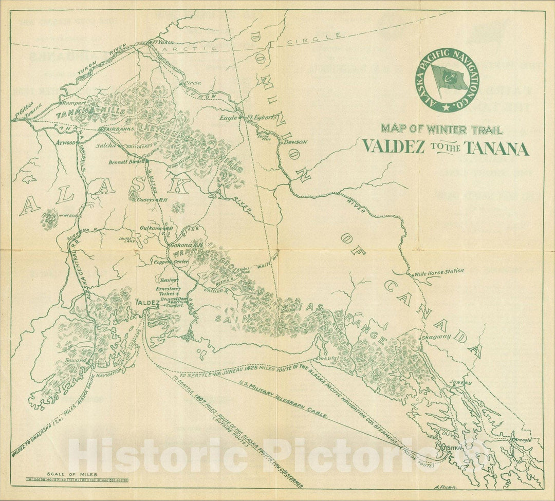 Historic Map : Map of Winter Trail Valdez to the Tanana, 1905, A. Burr, Vintage Wall Art