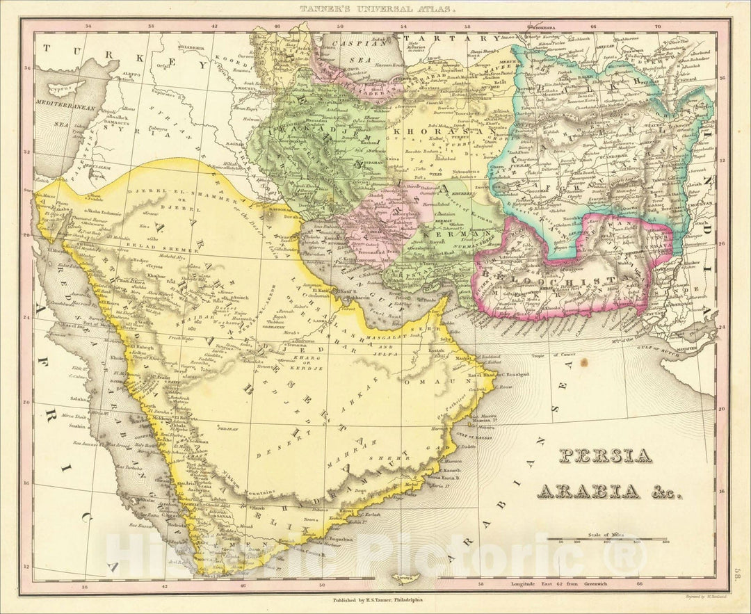 Historic Map : Persia Arabia &c., 1836, Henry Schenk Tanner, Vintage Wall Art