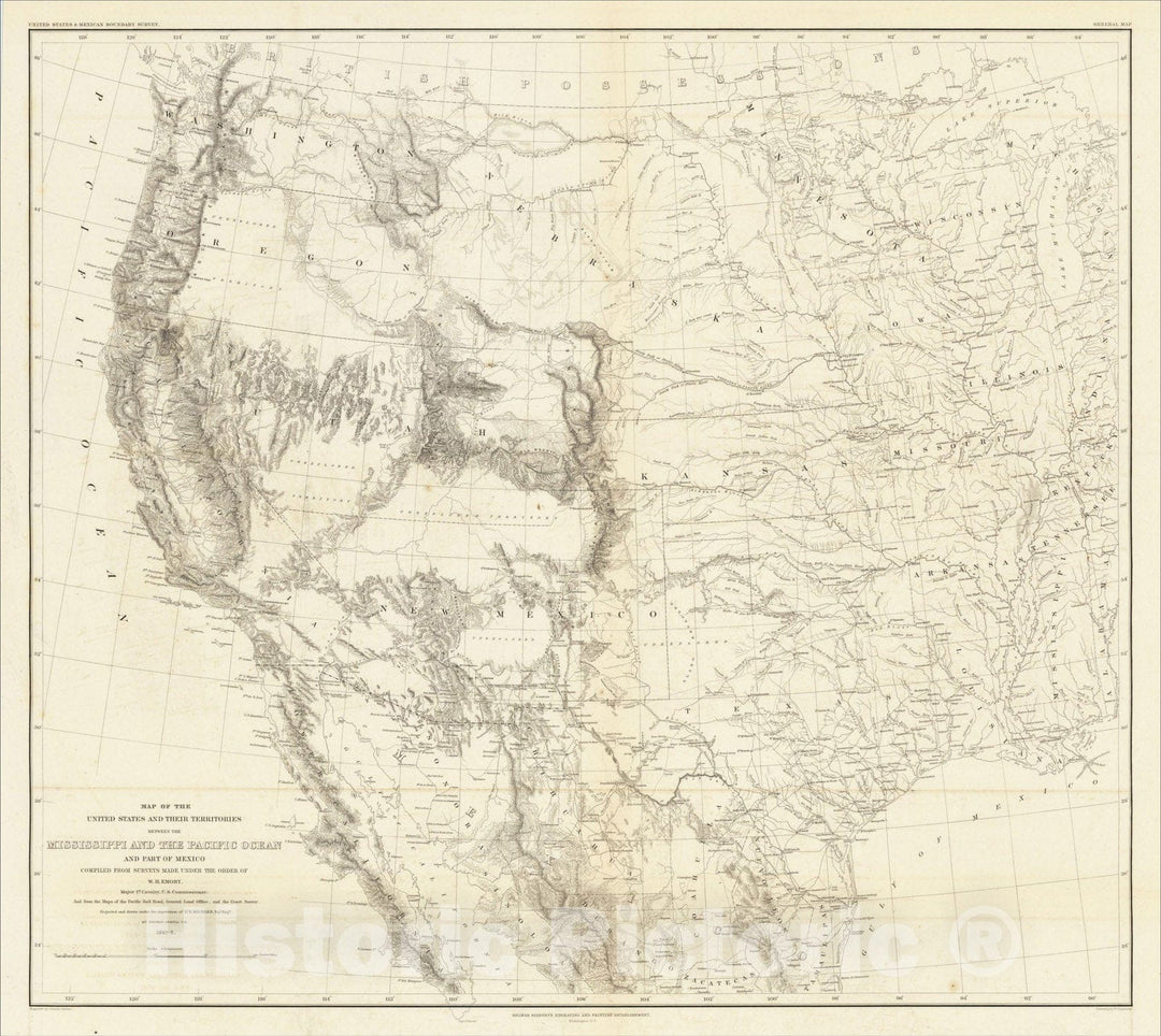 Historic Map : Map of the United States and Their Territories Between the Mississippi and the Pacific Ocean and Part of Mexico, W.H. Emory, 1857-8., 1858, v1, Vintage Wall Art