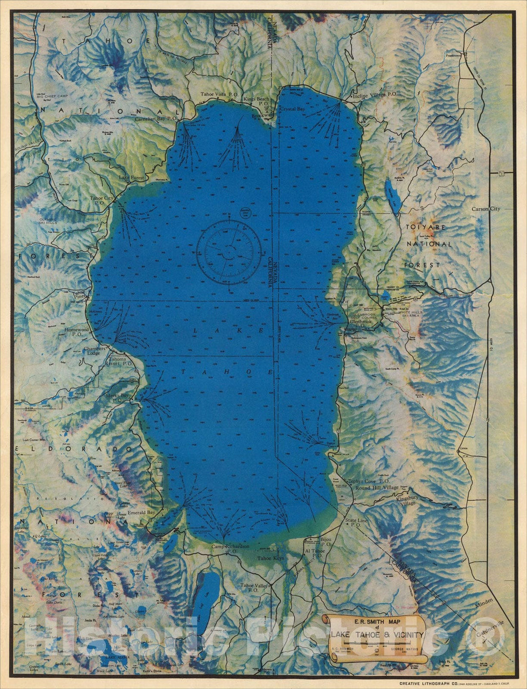 Historic Map : E.R. Smith Map of Lake Tahoe & Vicinity, 1947, E. R. Smith, Vintage Wall Art