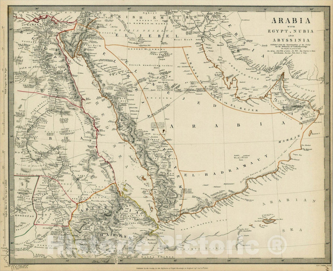 Historic Map : Arabia with Egypt, Nubia and Abyssinia, 1843, SDUK, Vintage Wall Art